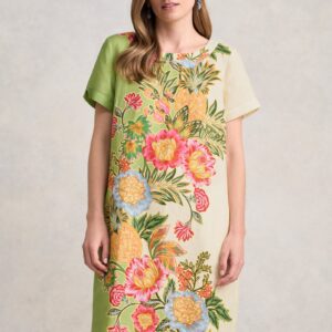 Printed French Linen Dress - Tropical Placement