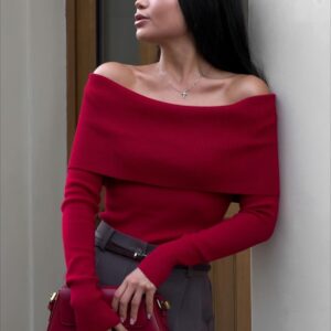 Sexy Tight Solid Off-the-Shoulder Long Sleeve Tee