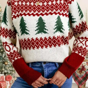 Argyle Striped Color Block Tree Sweater