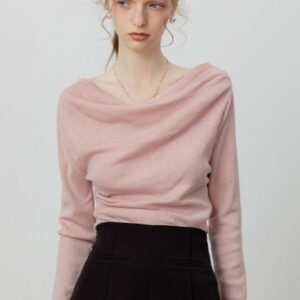Chic Off Shoulder Tie Waist Cowl Neck Long Sleeve Tee