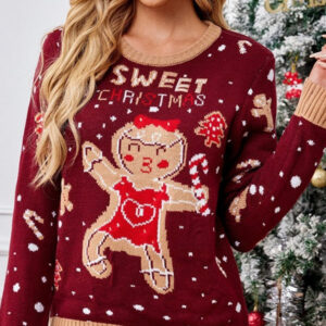 Gingerbread Man Color Block Polka Dots Sweater